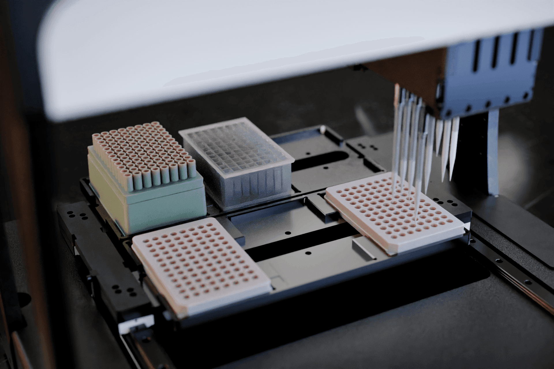 Pipette tips loaded on an i.prep 2 deck